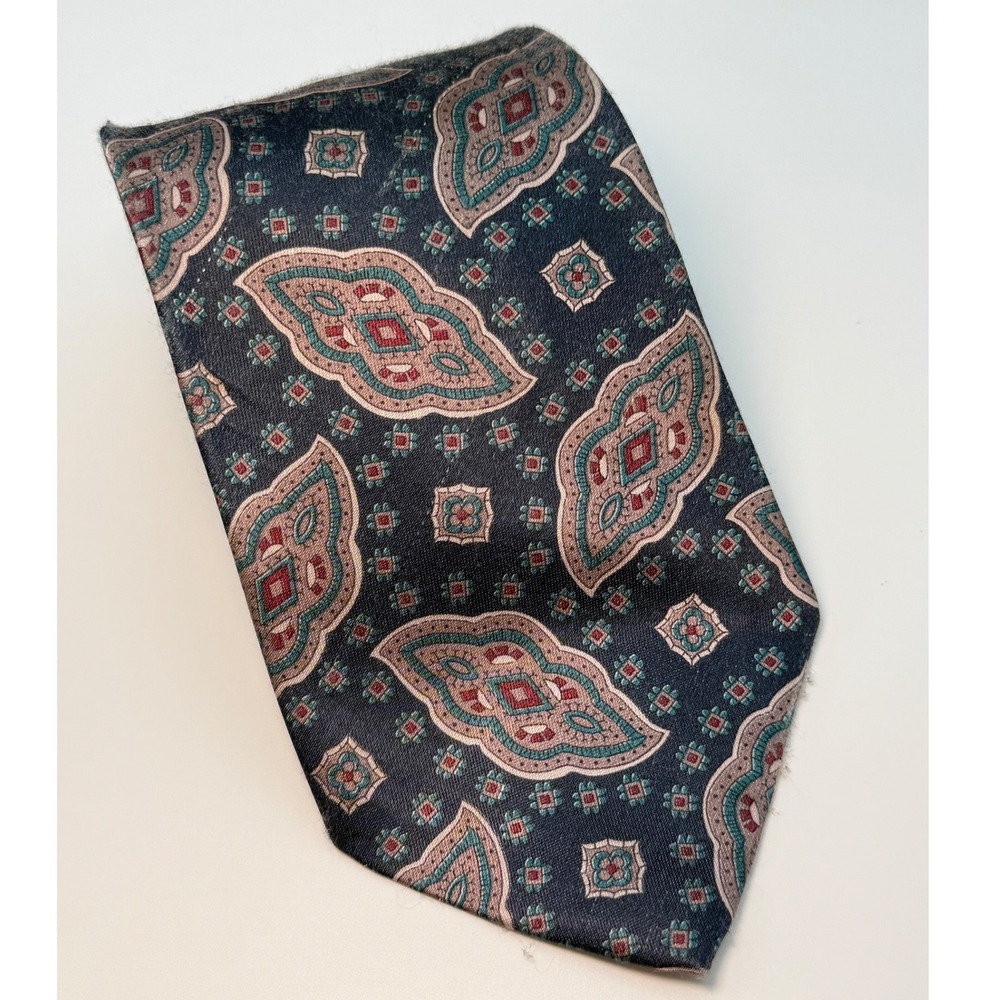 Ketch Necktie OS Vintage Paisley Medallion Navy Teal Silk Style Retro Classic